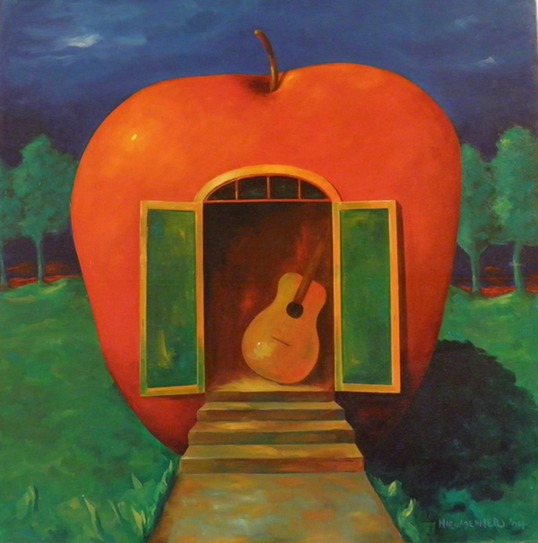 Guitar in Doorway of Apple